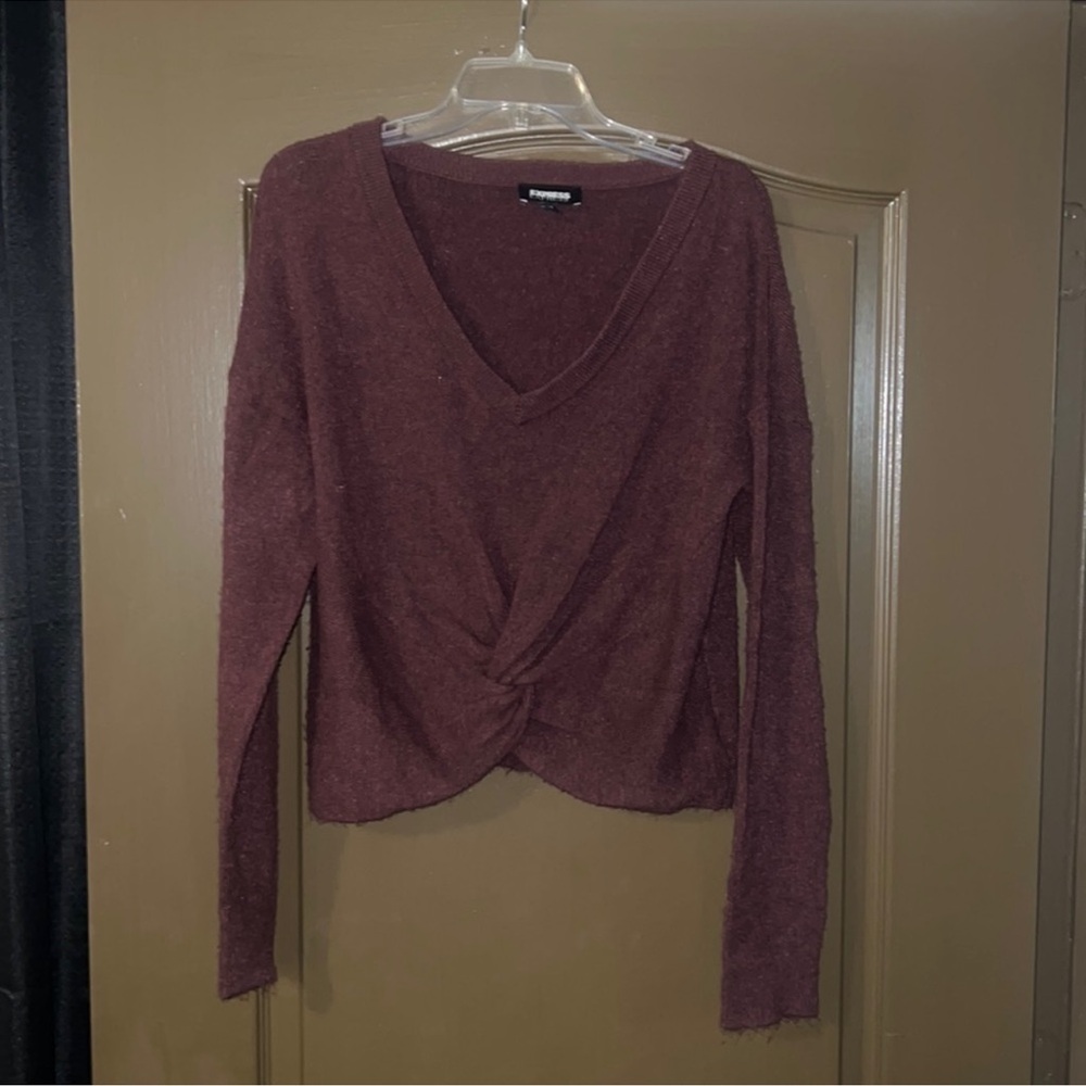 Express Burgundy V-Neck Twist Sweater